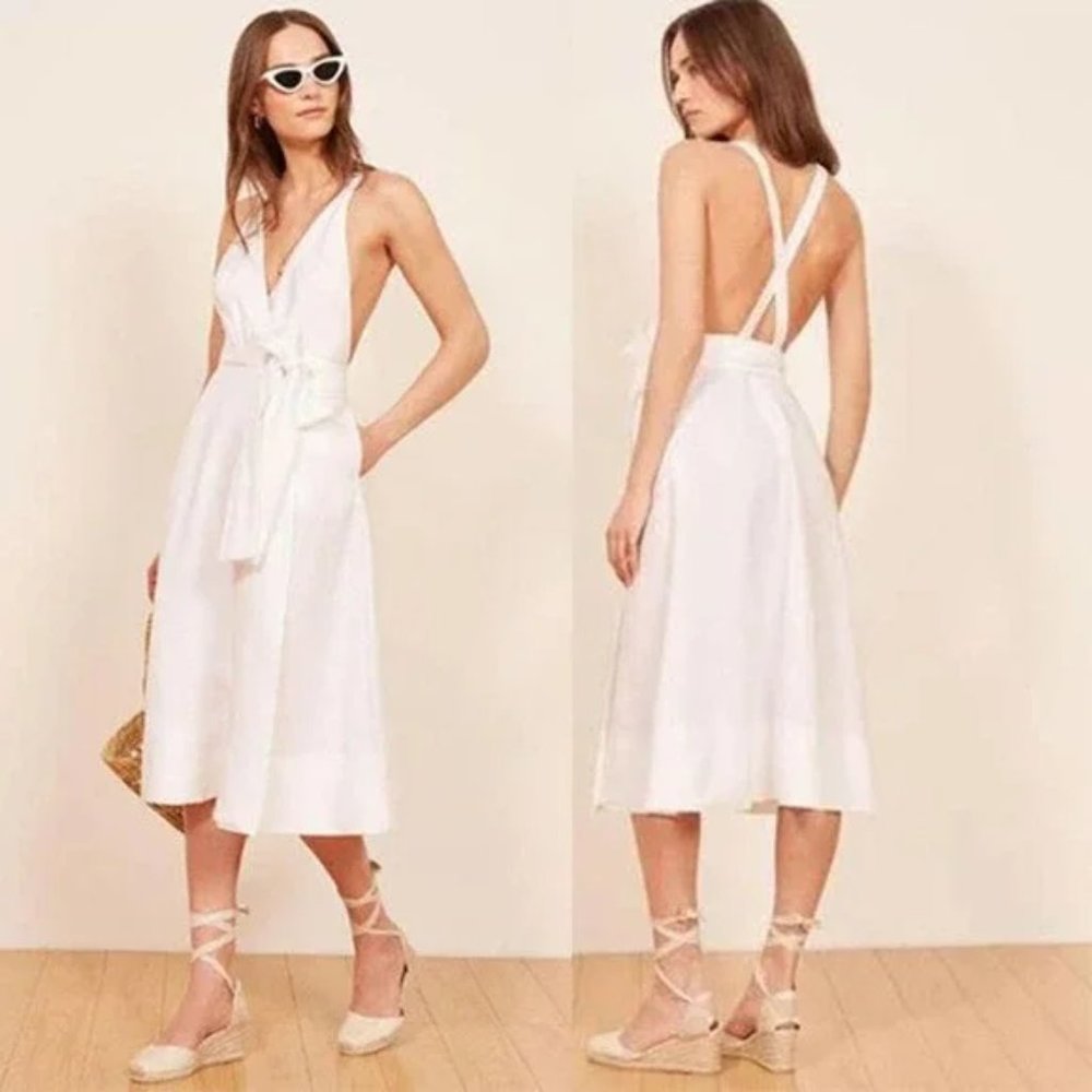Reformation Sleeveless Cross Back Wrap Maggie Dress White Size: Small NWT